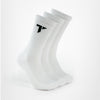 Drei Paar weiße Sportsocken gepolstert von der Marke TRYIT mit schwarzem "T"-Logo auf dem Sportsocken.