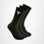 Drei schwarze TRYIT Sportsocken mit weißem Markenlogo 